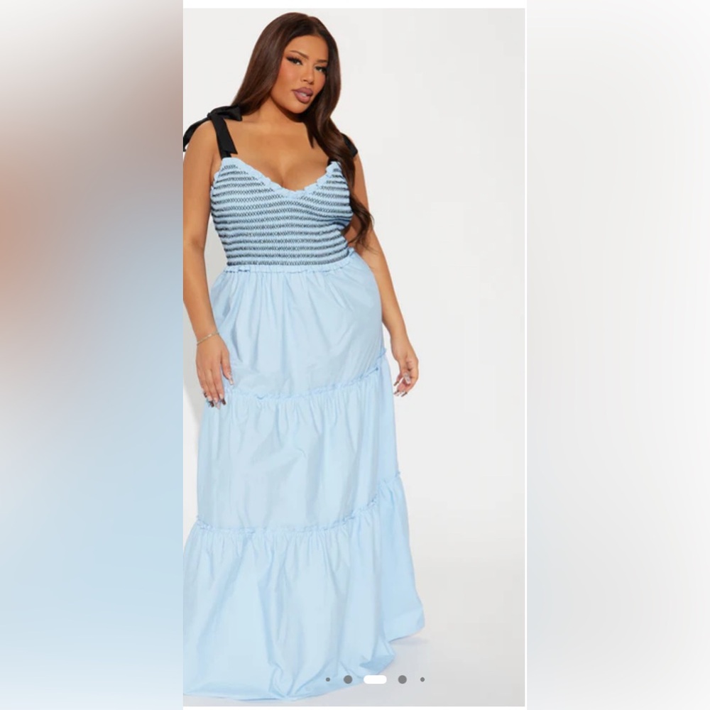 Fashion Nova Light Blue and Black Maxi Dress